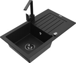 Mexen Pablo, gránit mosogató 752x436x161 mm, 1 kamrás és fekete Rita csaptelep, fekete, 6510-77-670300-70-B (6510-77-670300-70-B)