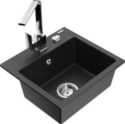 Mexen Milo, 1 kamrás gránit mosogató 435x410x171 mm és Rita króm csaptelep, fekete-arany metál, 6505-75-670300-00 (6505-75-670300-00)
