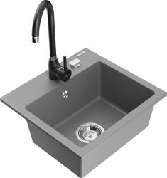 Mexen Milo, 1 kamrás gránit mosogató 435x410x171 mm és fekete Telma csaptelep, szürke, 6505-71-670200-70 (6505-71-670200-70)
