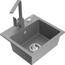 Mexen Milo, 1 kamrás gránit mosogató 435x410x171 mm és szürke csaptelep Rita, szürke, 6505-71-670300-71 (6505-71-670300-71)