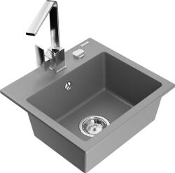 Mexen Milo, 1 kamrás gránit mosogató 435x410x171 mm és Rita króm csaptelep, szürke, 6505-71-670300-00 (6505-71-670300-00)