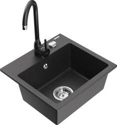 Mexen Milo, 1 kamrás gránit mosogató 435x410x171 mm és fekete Telma csaptelep, fekete foltos, 6505-76-670200-70 (6505-76-670200-70)