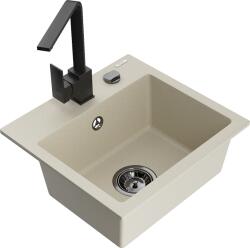 Mexen Milo, 1 kamrás gránit mosogató 435x410x171 mm és fekete csaptelep Rita, bézs, 6505-69-670300-70 (6505-69-670300-70)