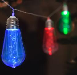 LED fényfüzér - Villanykörte - 10 LED - 1, 9 méter - színes - 2 x AA (glo-56531)