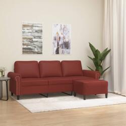 vidaXL Canapea cu 3 locuri și taburet, roșu vin 180 cm piele ecologică (3153621)