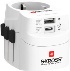SKROSS PROLIGHTUSB-A-C SKROSS PRO Light világutazó hálózati csatlakozó átalakító , földelt, és USB töltő 1A USB és 1C USB bemenettel (PROLIGHTUSB-A-C)