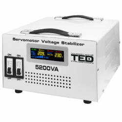TED Electric Stabilizator tensiune monofazat 3KW 3000W cu ServoMotor si 2 iesiri Schuko + ecran LCD cu valorile tensiunii, TED Electric TED000200 (DZ088487) - antivandal
