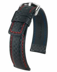 Hirsch Carbon Fekete Piros varrással óraszíj - 22mm / L -120/80mm