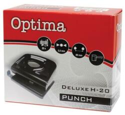 Optima Lyukasztó OPTIMA H-20 2 lyukú fém 20 lap fekete (22161) - fotoland