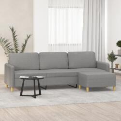 vidaXL Canapea cu 3 locuri și taburet, gri deschis, 210 cm, textil (3153603) Canapea