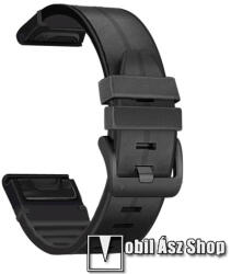 Okosóra szíj - FEKETE - valódi bőr / szilikon - 97mm + 127mm hosszú, 135-235mm-es átmérőjű csuklóméretig, 22mm-es QUICKFIT - Garmin Fenix 6 / Fenix 5 / Fenix 5 Plus / Forerunner 935 / Forerunner 945 /