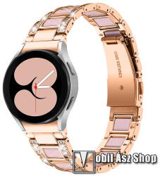  Okosóra műanyag / rozsdamentes acél szíj - ROSE GOLD / RÓZSASZÍN - pillangó csat, strasszkővel díszített - 20mm széles - SAMSUNG Galaxy Watch5 44mm (SM-R915F) / Watch5 40mm (SM-R905F) / Watch5 Pro (SM
