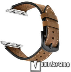  Okosóra szíj - BARNA - valódi bőr, 80mm + 120mm hosszú - Apple Watch Series 1/2/3 42mm / 4/5/6/SE 44mm / 7/8 45mm / 10 46mm / Ultra / Ultra 2 49mm