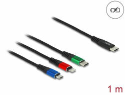 Delock 1 m hosszú, USB töltő kábel 3 az 1 USB Type-C apa Lightning -, Micro USB- és USB Type-C csatlakozáshoz (86596)
