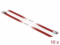 Delock Rozsdamentes Acél Kábelkötegek Hossza 400 x Szélesség 7, 9 mm piros 10 db (18783) - dstore