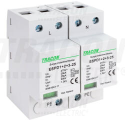 Tracon T1+T2+T3 AC típusú túlfeszültség levezető, egybeépített 2P 25kA 275V (ESPD1-2-3-25-2P)
