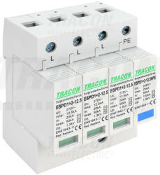 Tracon T1+T2 AC típusú túlfeszültséglevezető, cserélhető betéttel 3+1P 12, 5kA 275V (ESPD1-2-12-5-3-1P)