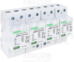 Tracon T1+T2+T3 AC típusú túlfeszültség levezető, egybeépített 4P 25kA 275V (ESPD1-2-3-25-4P)