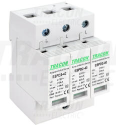 Tracon T2 AC típusú túlfeszültség levezető, cserélhető betéttel 3P 40kA 275V (ESPD2-40-3P)