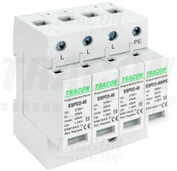Tracon T2 AC típusú túlfeszültség levezető, cserélhető betéttel 3+1P 40kA 275V (ESPD2-40-3-1P)