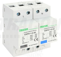 Tracon T1+T2 AC típusú túlfeszültség levezető, egybeépített 2P 50kA 385V (ESPD1-2-50-2P)