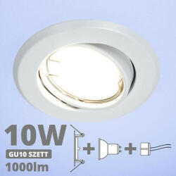 V-TAC LED spot szett: fehér bill. keret + 10 Wattos, hideg fehér GU10 LED lámpa + GU10 csatlakozó (kettesével rendelhető) (27131)