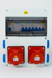 TP Electric Szerelt ipari doboz installációval, 220X300mm, 1X(5P16A)+1X(5P32A)+4X(2P+F), IP44, kismegsz. + FI-relé (3320-004-5700KF)