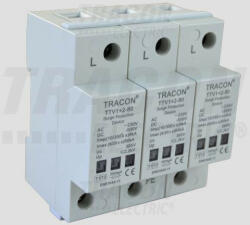 Tracon AC/DC túlfeszültség levezető, 1+2-es típus, egybeépített 230/400 V, 50 Hz, 8 kA (10/350 us) 40/80 kA (8/20 us), 3P (TTV1-2-80-3P)