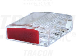 Tracon Csavar nélküli vezetékösszekötő, átlátszó/piros 4×0, 5-2, 5mm2, 450VAC, max. 16A (RVO2-5-4)