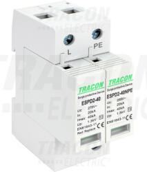 Tracon T2 AC típusú túlfeszültség levezető, cserélhető betéttel 1+1P 40kA 275V (ESPD2-40-1-1P)