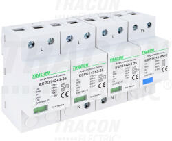 Tracon T1+T2+T3 AC típusú túlfeszültség levezető, egybeépített 3+1P 25kA 275V (ESPD1-2-3-25-3-1P)