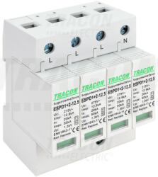 Tracon T1+T2 AC típusú túlfeszültséglevezető, cserélhető betéttel 4P 12, 5kA 275V (ESPD1-2-12-5-4P)