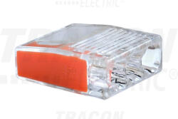 Tracon Csavar nélküli vezetékösszekötő, átlátszó/narancs 3×0, 5-2, 5mm2, 450VAC, max. 16A (RVO2-5-3)