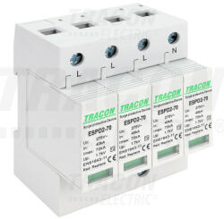 Tracon T2 AC típusú túlfeszültség levezető, cserélhető betéttel 4P 70kA 275V (ESPD2-70-4P)