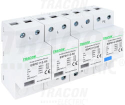Tracon T1+T2 AC típusú túlfeszültség levezető, egybeépített 3+1P 50kA 385V (ESPD1-2-50-3-1P)