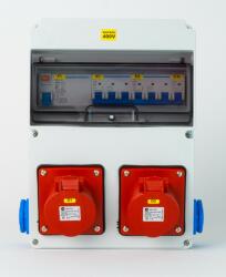 TP Electric Szerelt ipari doboz installációval, 220x300mm, 2x(5P16A) + 2x(2P+F) oldalsó, IP44, kismegszakítóval, FI-relé (3320-002-5500KF)
