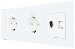 Luxion Priza Dubla Schuko + TV + Internet cu Rama Din Sticla LUXION