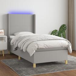 vidaXL világosszürke szövet rugós és LED-es ágy matraccal 90x200 cm (3138685) - vidaxl