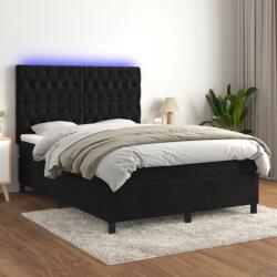 vidaXL fekete bársony rugós és LED-es ágy matraccal 140x200 cm (3136307)