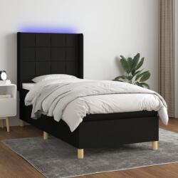vidaXL fekete szövet rugós és LED-es ágy matraccal 90x200 cm (3138847)