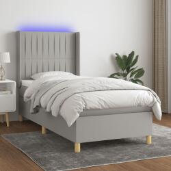 vidaXL világosszürke szövet rugós és LED-es ágy matraccal 90x200 cm (3139005) - vidaxl