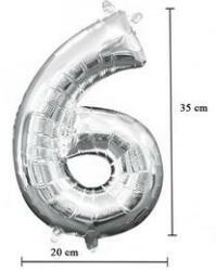 Partydeco Számos lufi 14" (35cm) fólia szám, számjegy 6 csak levegővel tölthető, Ezüst (LUFI260146)