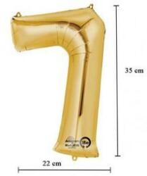 Partydeco Számos lufi 14" (35cm) fólia szám, számjegy 7 csak levegővel tölthető, Arany (LUFI166707)