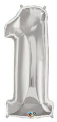 Partydeco Számos lufi 34" 86cm óriás Ezüst szám, számjegy 1-es (LUFI189129)