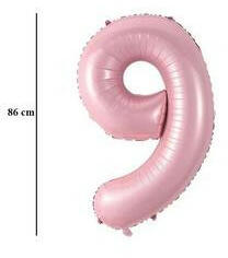 Partydeco Számos lufi 34" 86cm óriás babaRózsaszín fólia szám, számjegy 9-es (LUFI203093)