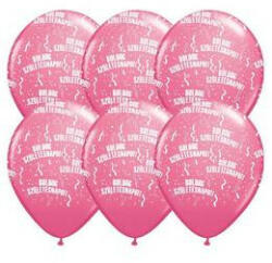 Qualatex Szülinapi latex lufi 11" 28cm 6db Boldog születésnapot! Rózsaszín, q48008-7 (LUFI956341)
