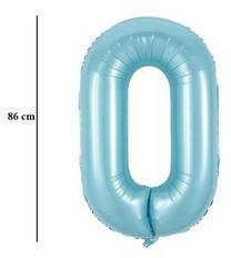 Partydeco Számos lufi 34" 86cm óriás világoskék fólia szám 0 (LUFI992561)
