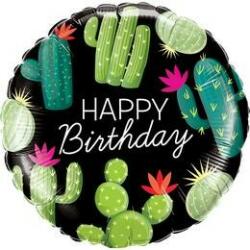 Qualatex Szülinapi fólia lufi 18" 45cm, kaktusz, Happy Birthday (LUFI852327)