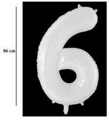 Partydeco Számos lufi 34" 86cm óriás Fehér szám, számjegy 6-os (LUFI125802)