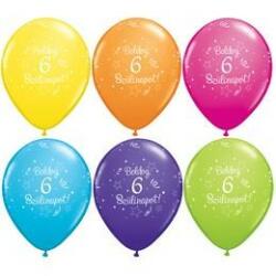  Szám, Számos latex lufi 11" 28cm 25db 6-os lufi Boldog 6. szülinapot! , q48187 (LUFI750233)